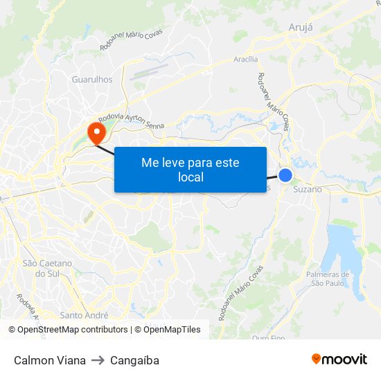 Calmon Viana to Cangaíba map