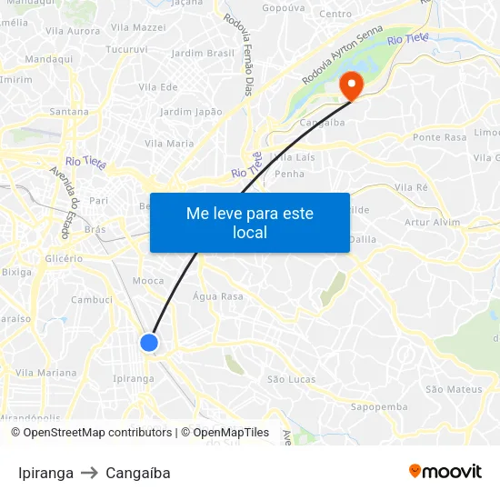 Ipiranga to Cangaíba map