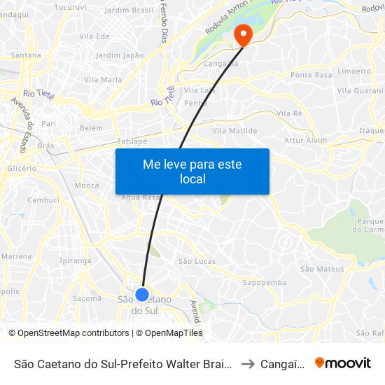 São Caetano do Sul-Prefeito Walter Braido to Cangaíba map
