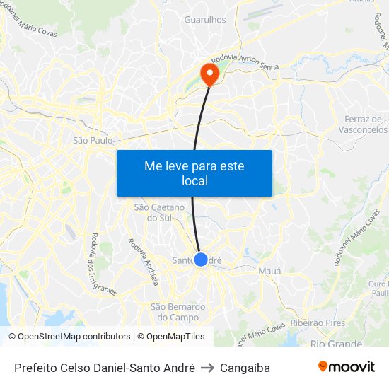 Prefeito Celso Daniel-Santo André to Cangaíba map