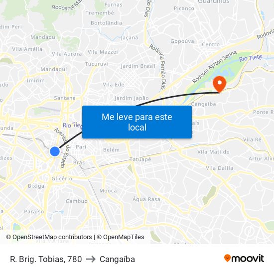 Rua Brigadeiro Tobias, 780 to Cangaíba map