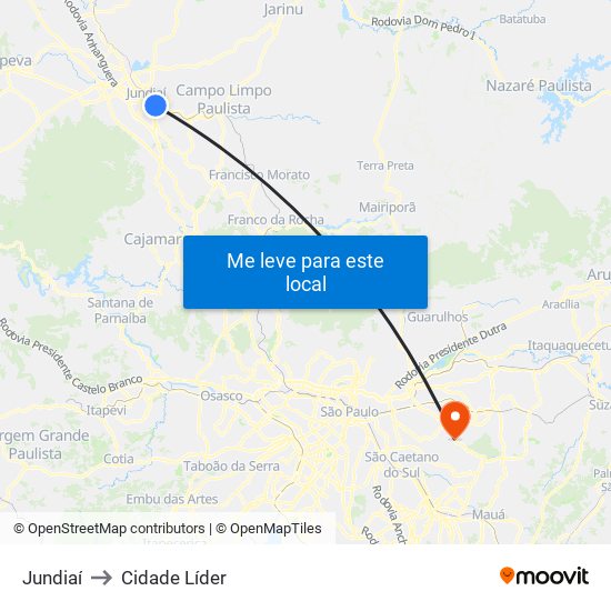Jundiaí to Cidade Líder map