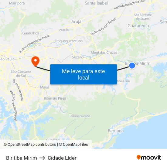 Biritiba Mirim to Cidade Líder map