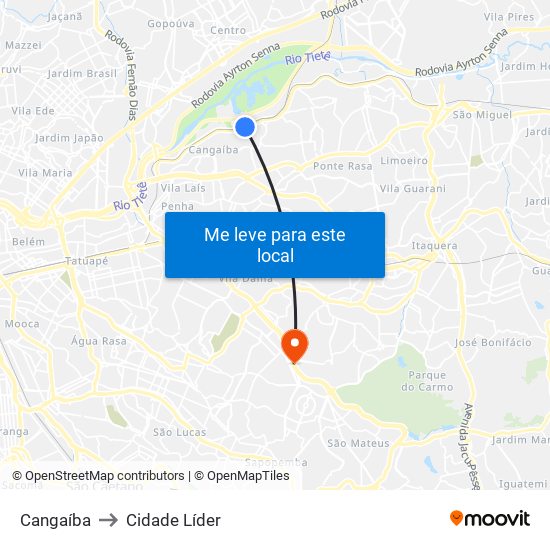 Cangaíba to Cidade Líder map