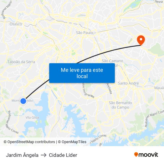 Jardim Ângela to Cidade Líder map