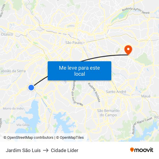 Jardim São Luís to Cidade Líder map