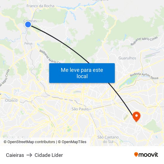 Caieiras to Cidade Líder map