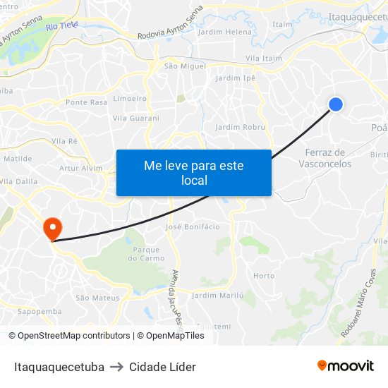 Itaquaquecetuba to Cidade Líder map