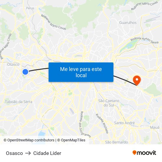 Osasco to Cidade Líder map