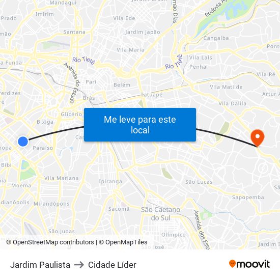 Jardim Paulista to Cidade Líder map