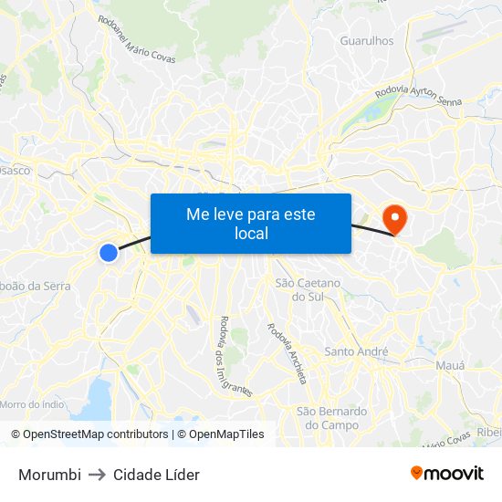 Morumbi to Cidade Líder map