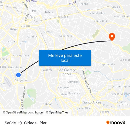 Saúde to Cidade Líder map