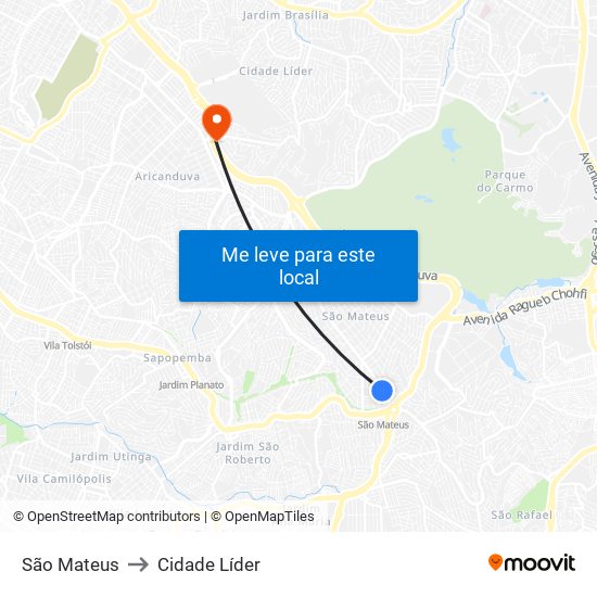 São Mateus to Cidade Líder map