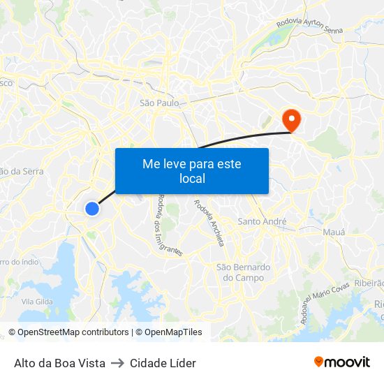 Alto da Boa Vista to Cidade Líder map