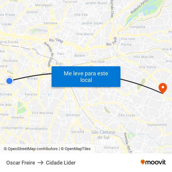 Oscar Freire to Cidade Líder map