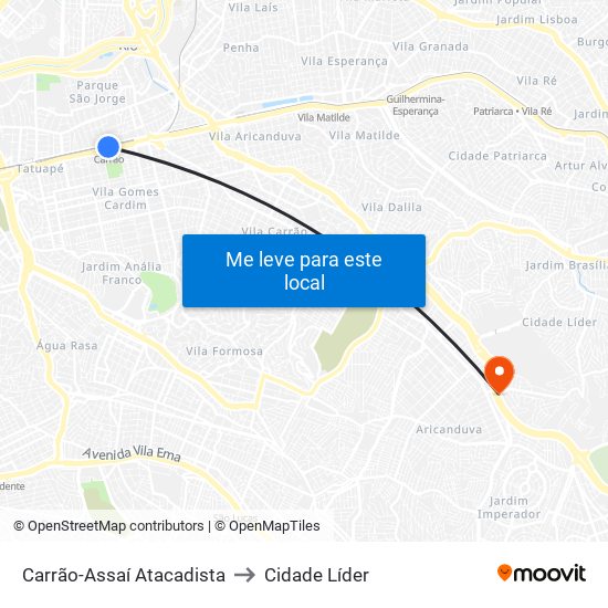 Carrão-Assaí Atacadista to Cidade Líder map