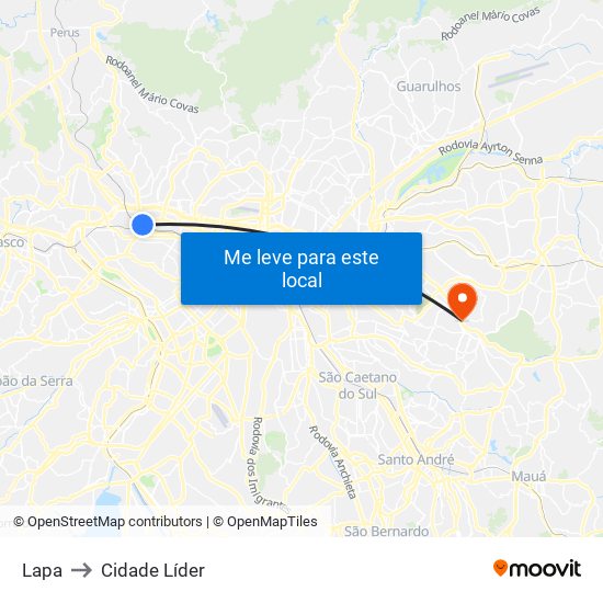 Lapa to Cidade Líder map
