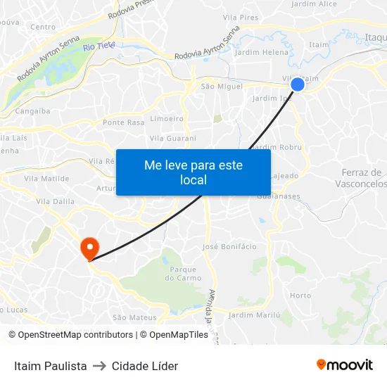 Itaim Paulista to Cidade Líder map