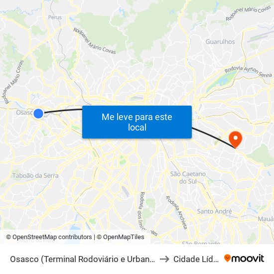 Osasco (Terminal Rodoviário e Urbano) to Cidade Líder map