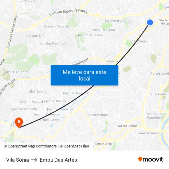 Vila Sônia to Embu Das Artes map