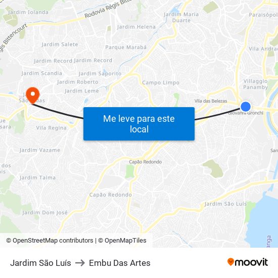 Jardim São Luís to Embu Das Artes map