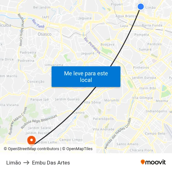 Limão to Embu Das Artes map