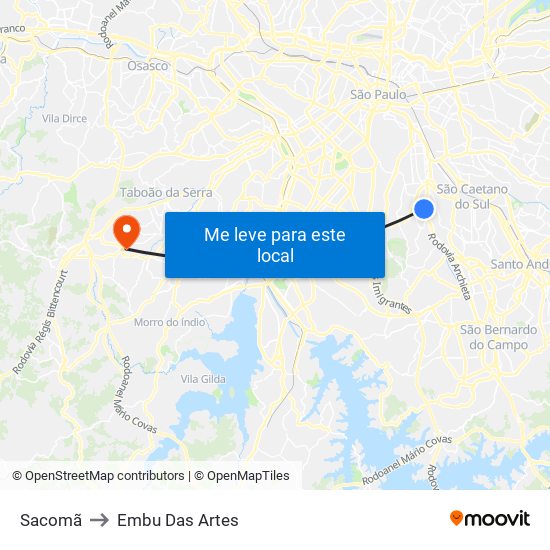 Sacomã to Embu Das Artes map