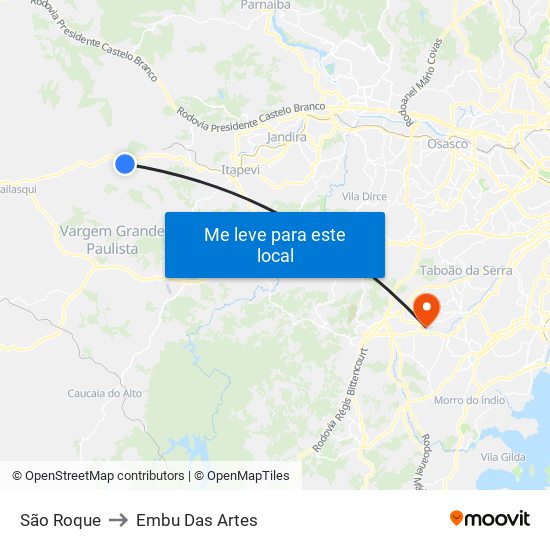 São Roque to Embu Das Artes map