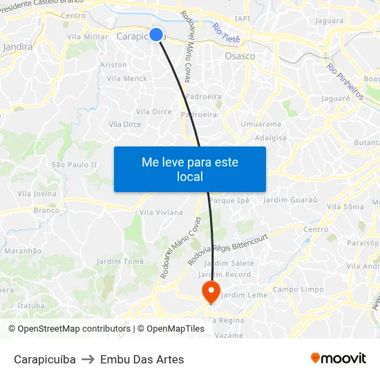 Carapicuíba to Embu Das Artes map