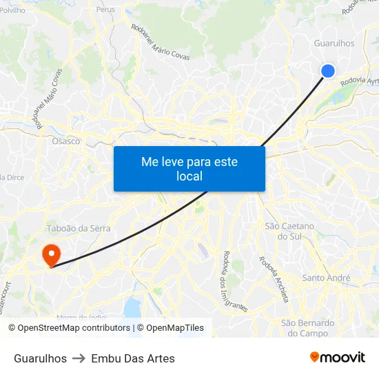 Guarulhos to Embu Das Artes map