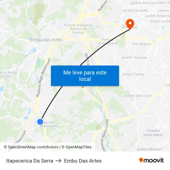Itapecerica Da Serra to Embu Das Artes map