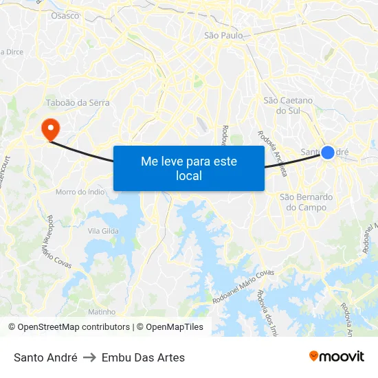 Santo André to Embu Das Artes map
