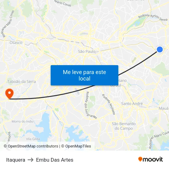 Itaquera to Embu Das Artes map