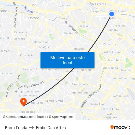 Barra Funda to Embu Das Artes map