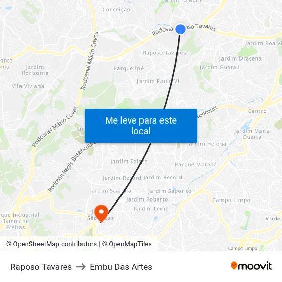 Raposo Tavares to Embu Das Artes map