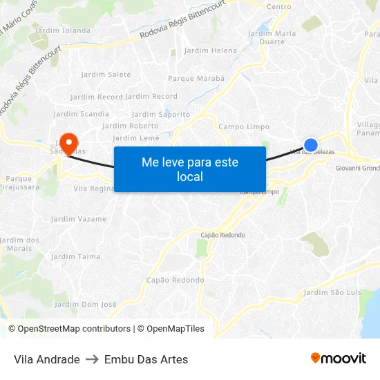 Vila Andrade to Embu Das Artes map