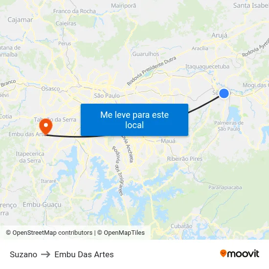Suzano to Embu Das Artes map