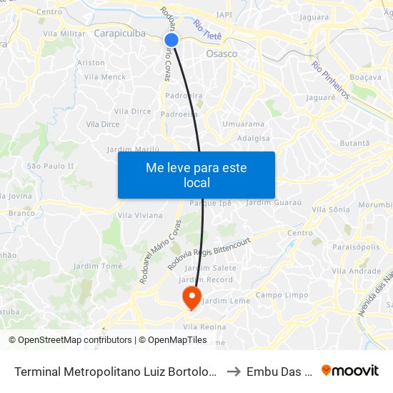 Terminal Metropolitano Luiz Bortolosso / Km 21 to Embu Das Artes map