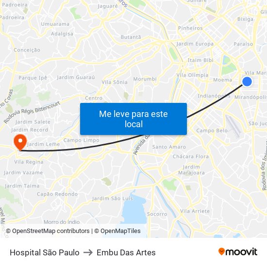 Hospital São Paulo to Embu Das Artes map