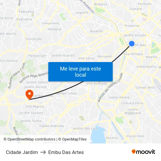 Cidade Jardim to Embu Das Artes map