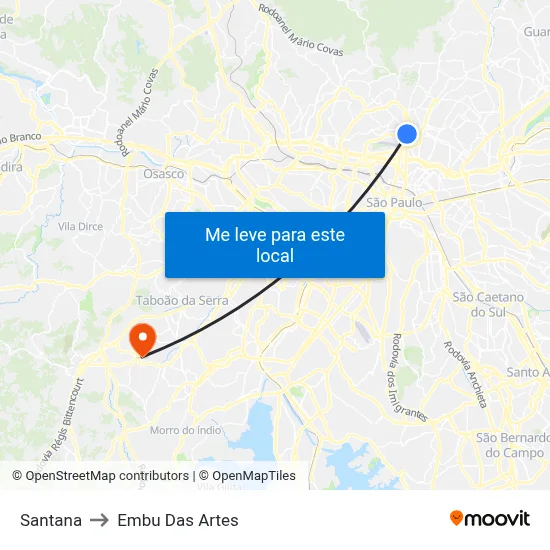 Santana to Embu Das Artes map