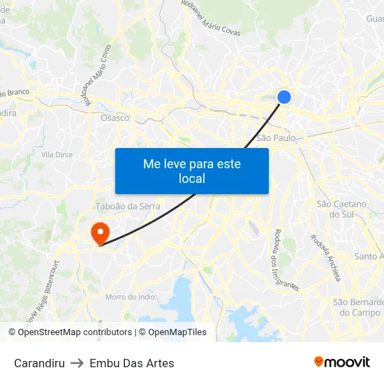 Carandiru to Embu Das Artes map