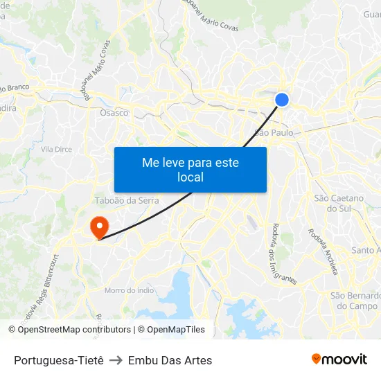 Portuguesa-Tietê to Embu Das Artes map