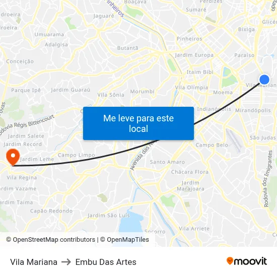 Vila Mariana to Embu Das Artes map