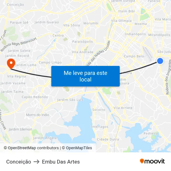 Conceição to Embu Das Artes map