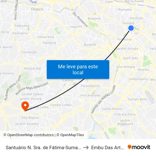 Santuário N. Sra. de Fátima-Sumaré to Embu Das Artes map