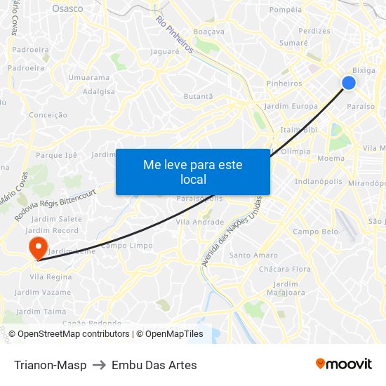 Trianon-Masp to Embu Das Artes map