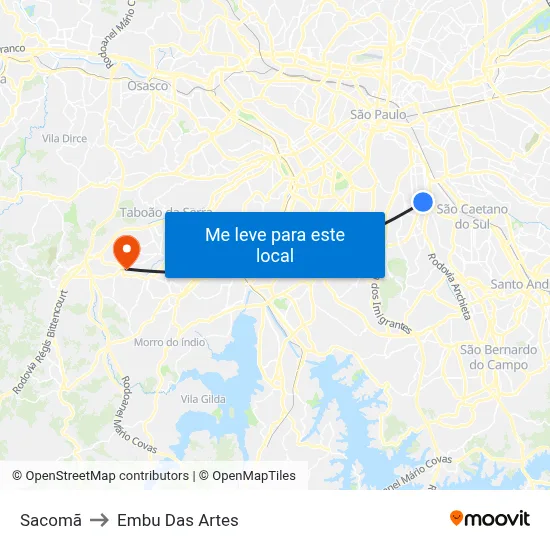 Sacomã to Embu Das Artes map