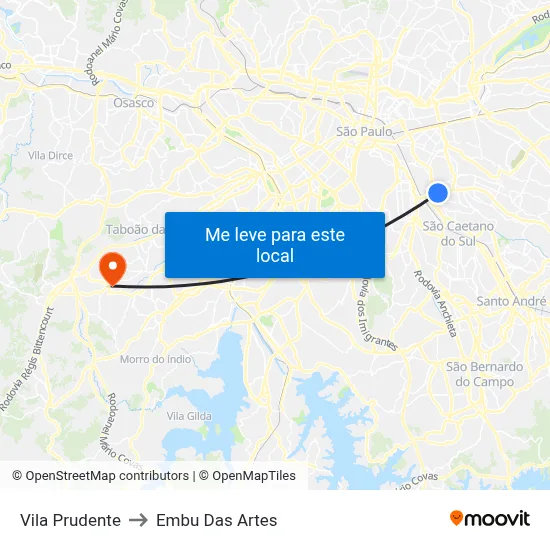 Vila Prudente to Embu Das Artes map