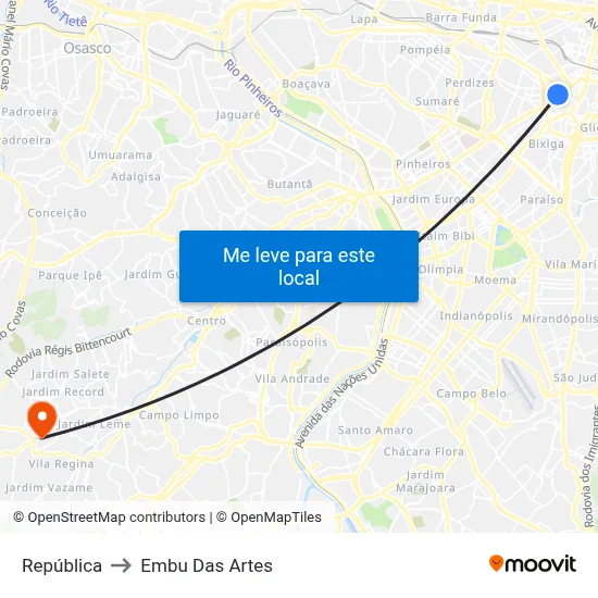 República to Embu Das Artes map